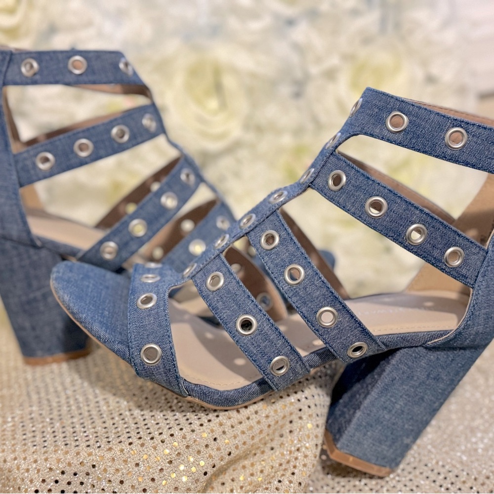 Chic Denim Strappy Block Heels